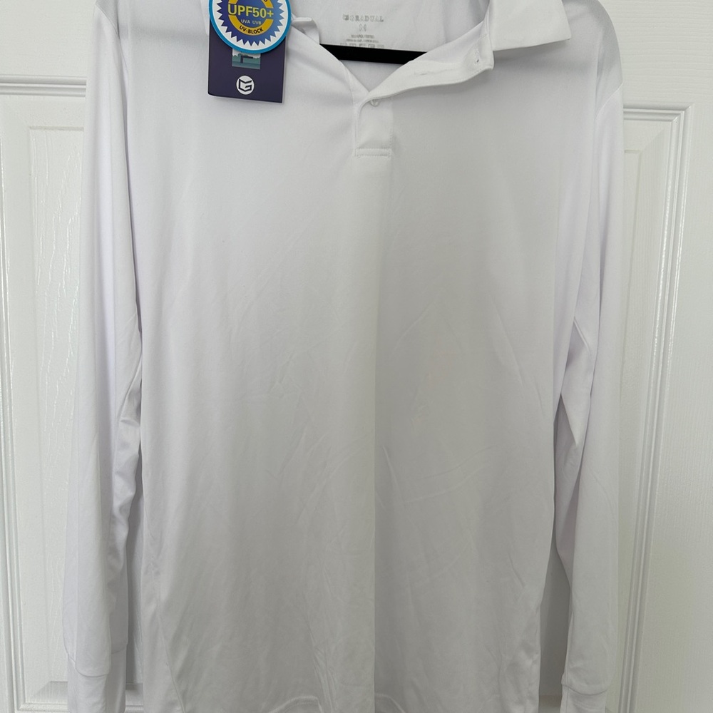 Men's Long-Sleeve White Polo Shirt - UPF Protection